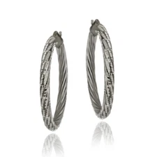 Black Rhodium Overlay Sterling Silver 30mm Hoop Earrings
