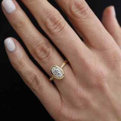 Total 2.40 CT Bezel Set Sterling Silver Moissanite Oval Cut Women's Wedding Ring