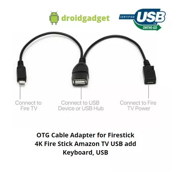 OTG Cable Adapter for Firestick 4K Fire Stick  TV USB add Keyboard,  USB