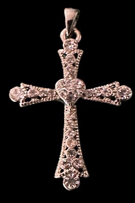 Rhinestone Cross with Center Heart Estate Pin Stunning and  Sparkly