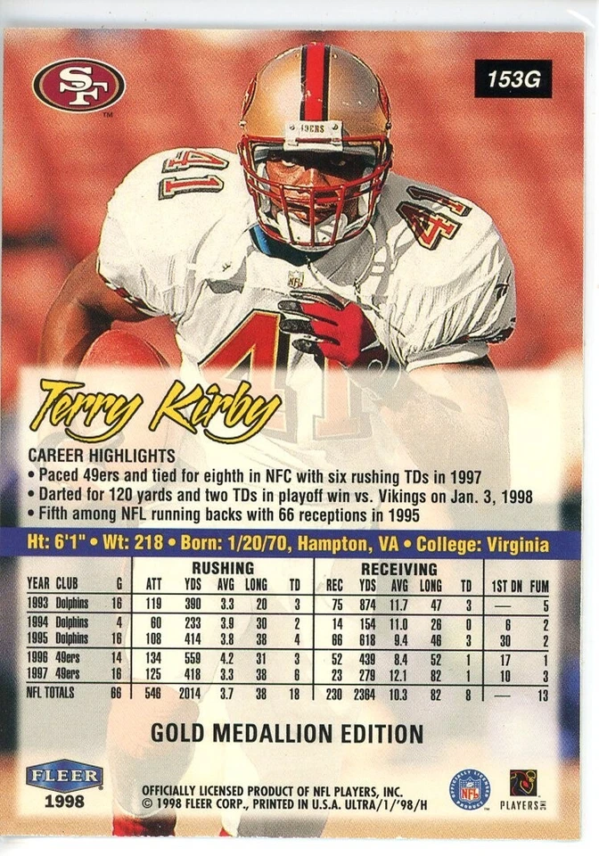 1998 Ultra - Gold Medallion #153G Terry Kirby - Image 2 of 2