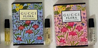 2x Gucci Flora Gorgeous Magnolia & GARDENIA Women's Perfume Parfum 1.5ml SAMPLE 