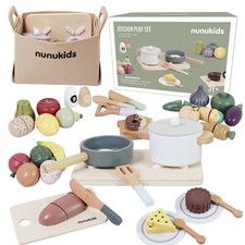 Wooden Play Food Sets for Kids Kitchen 42 pc Wooden Toys with Storage Basket ...