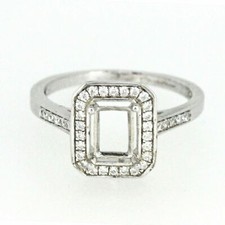 Sterling Silver Semi Mount Ring Setting Emerald OCT 7x5mm Halo