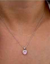 925 Sterling Silver Pink Heart Necklace, Silver Necklace
