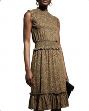 Michael Kors Women's Brown Cheetah Print Smocked A-Line Dress Size M