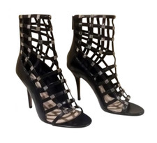 Michael Kors Black Cage Open Toe Booties w/Silver Accents Size EU 36.5/US 6