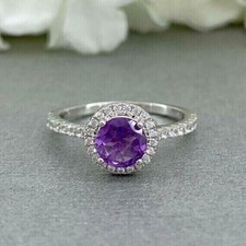 2Ct Round Cut Simulated Amethyst Halo Engagement Ring In 14k White Gold Plated
