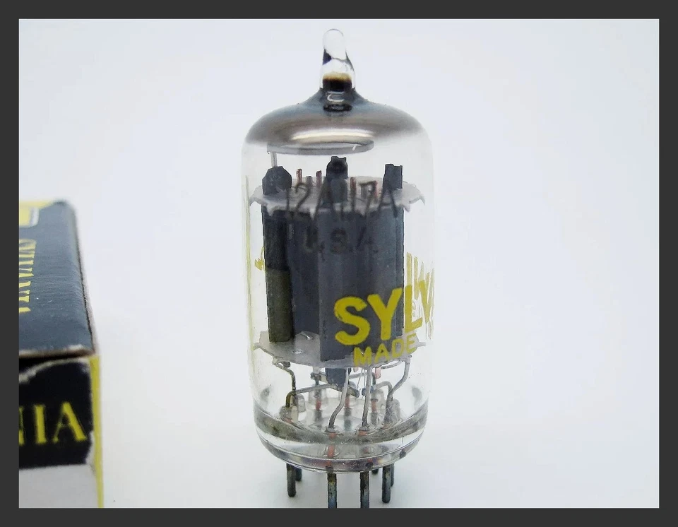 NOS Sylvania 12AU7A ECC82 Test Vgood Black Long Plates Triode Vacuum Tube - Image 2 of 4