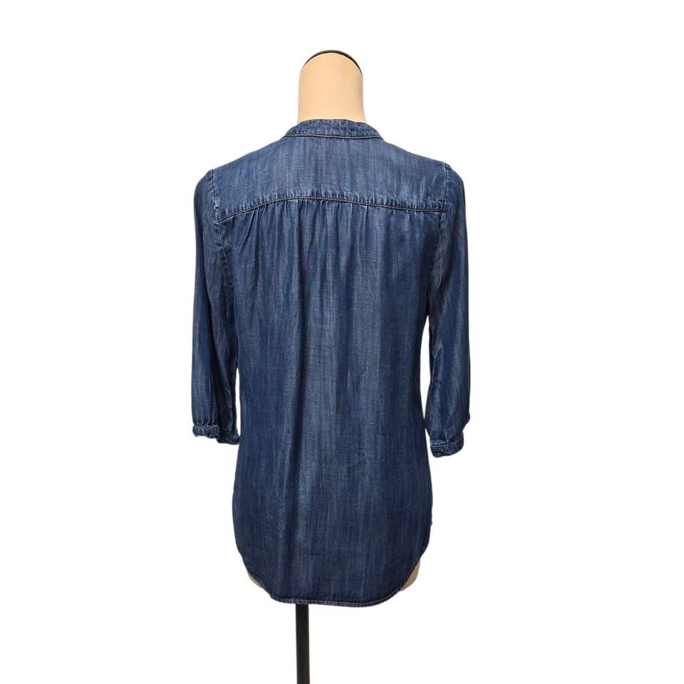 Camisa Elevenses Mujer Pequeña Azul Tencel Denim Top Manga Larga Pullover Blusa Foto 2 de 4