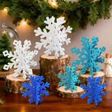 12 Pcs Christmas Snowflake Decorations - 3D White, Blue, Dark Blue