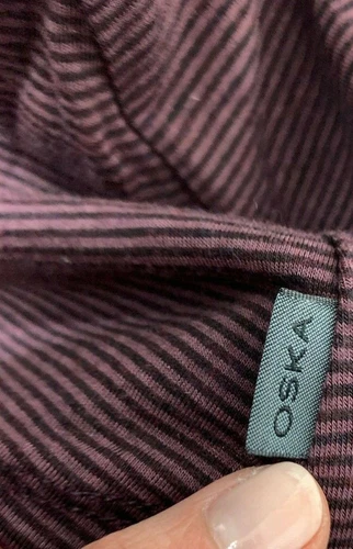 OSKA Gr. XL Top Bluse Oberteil Jersey STrech Burgund Langarm Gestreift - Picture 2 of 9