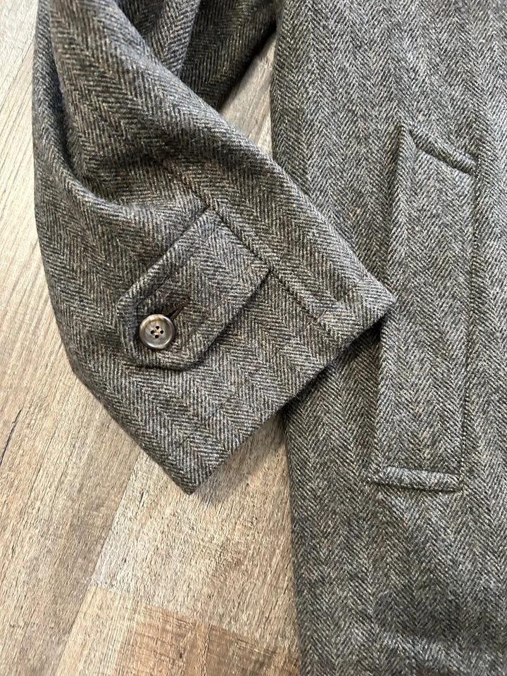 brown herringbone wool tweed fully reversible minimalist rain overcoat coat 40L - Image 3 of 4