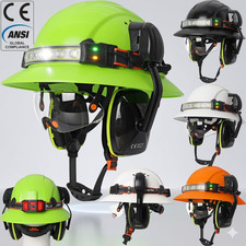 CE Full Brim Hard Hat Helmet w/ Headlamp Goggles Earmuffs Safety Helmet ANSI