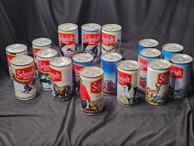 1970s Schmidt Beer 17 Can Scenic Wildlife Set Pull Tabs Bottom Opened