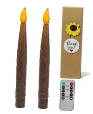 2Pcs 8inch Primitive Candles with Timer Remote Battery Operated Hand Dipped 
