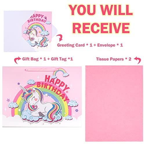 16" Extra Large Birthday Gift Bag with Card and Tissue Paper - Unicorn - 1 Pcs - Photo 4/7