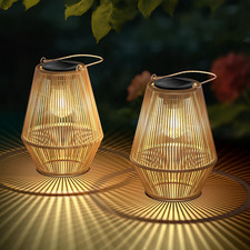 Solar Lanterns Outdoor Waterproof, 2 Pack Hanging Solar Lights for Outside, Auto