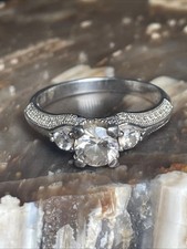 Vintage Sterling Silver And Cubic Zirconia Engagement Ring Size 9