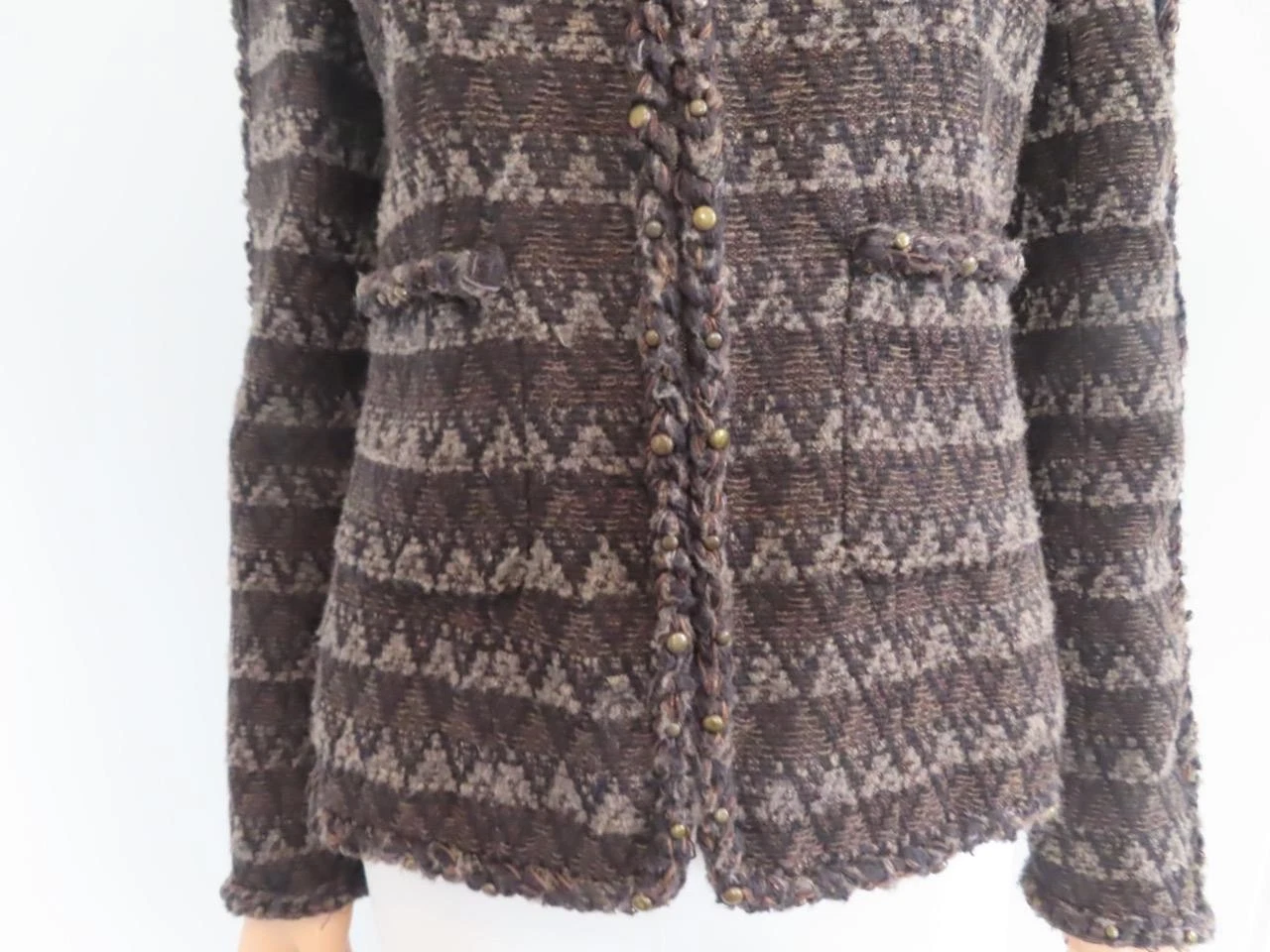 Blazer CHANEL in maglia Argyle marrone grigio nero F 36 US 4