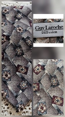 GUY LAROCHE Silk Tie Diffusion Blue Burgundy Gray 3-D Geometric 57'' Medallions 