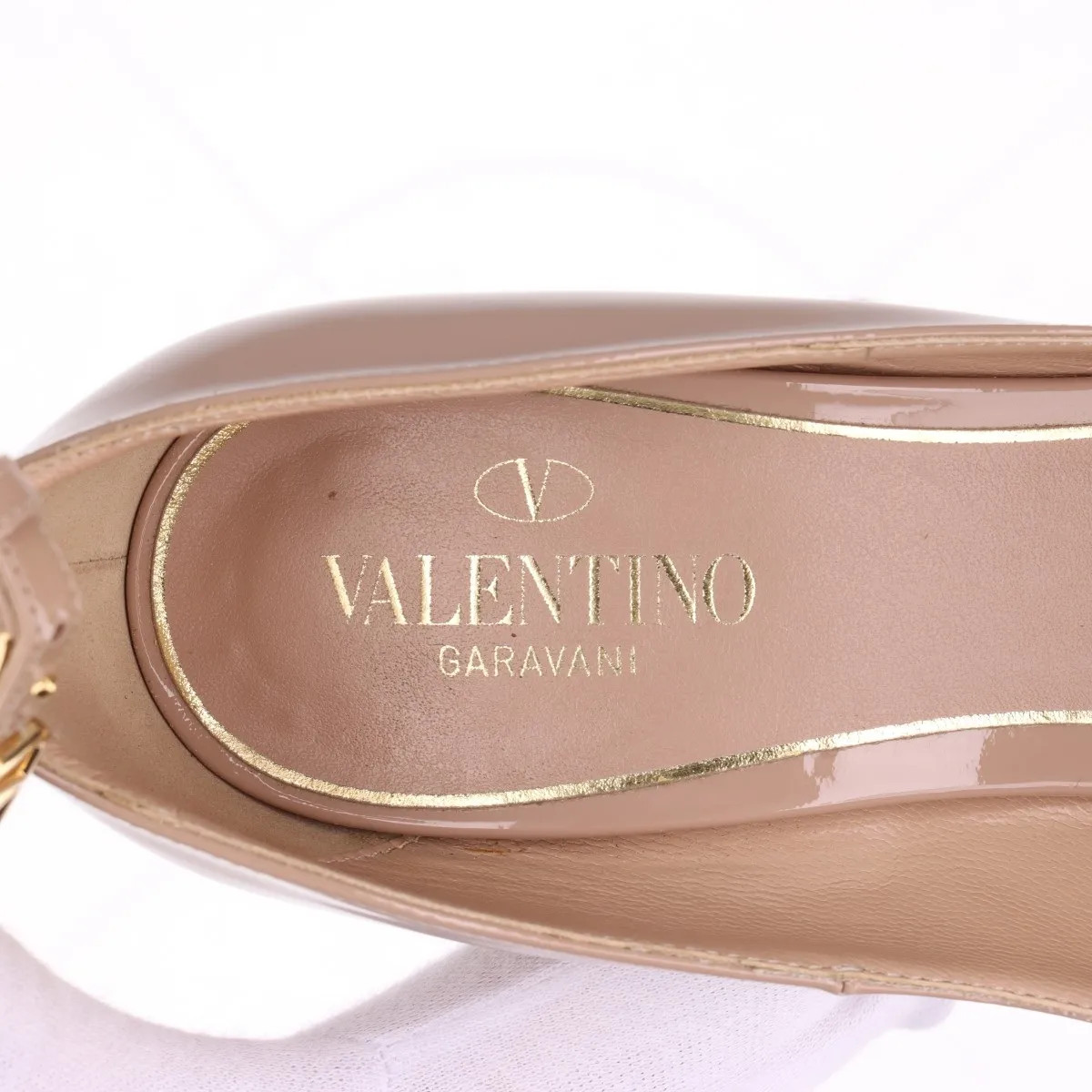 Valentino Garavani Patent Leather Strap Pumps 35 Ladies' Pink Beige V logo Buckl thumbnail 9