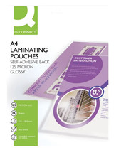 Laminating Pouches A4 Gloss 250 micron Clear 100 Sheets Self-adhesive back