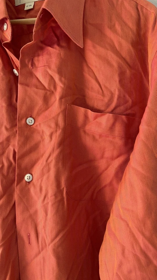 John Nordstrom Men's Red Orange Long Sleeve Button Down Shirt 100% Cotton 17-35 - Image 4 of 4