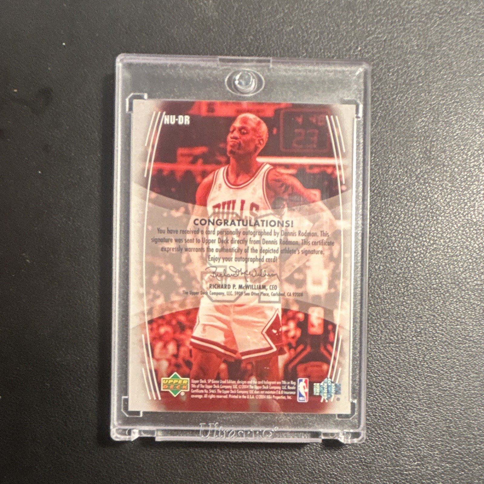 Upper Deck 2004-05 SP Game Used Dennis Rodman #NU-DR Auto 10/91 Bulls view 2