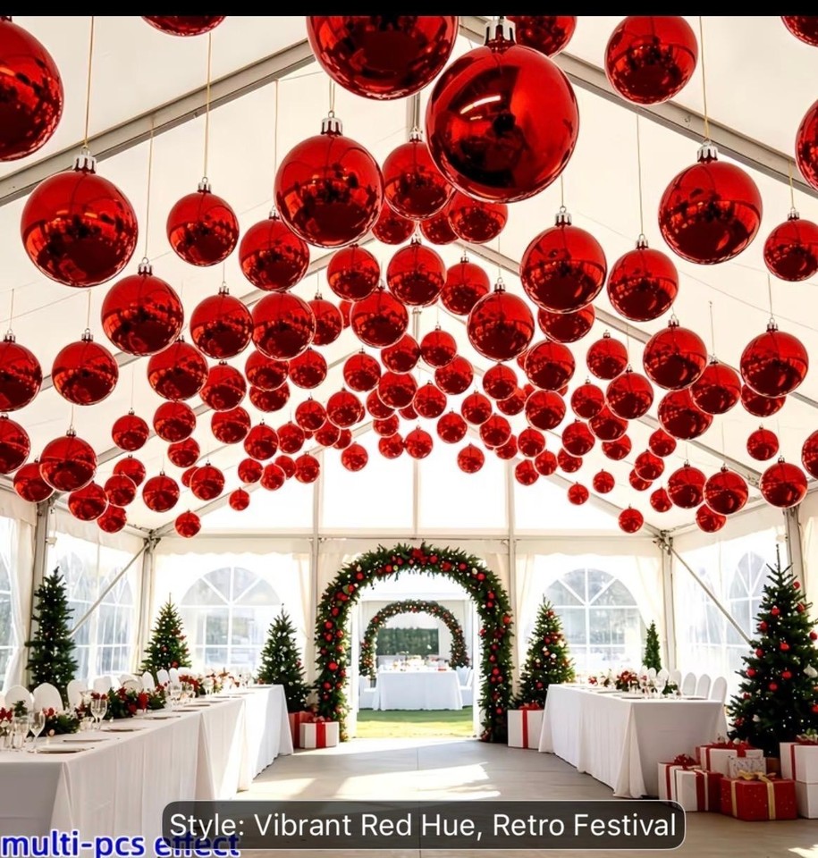33pcs Red Christmas Baubles with Gold Hanging Strings Xmas Tree Home