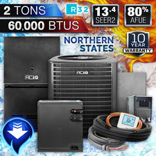 ACiQ 2 Ton Air Conditioner & 80% Downflow 60000 BTU Gas Furnace R32 AC System