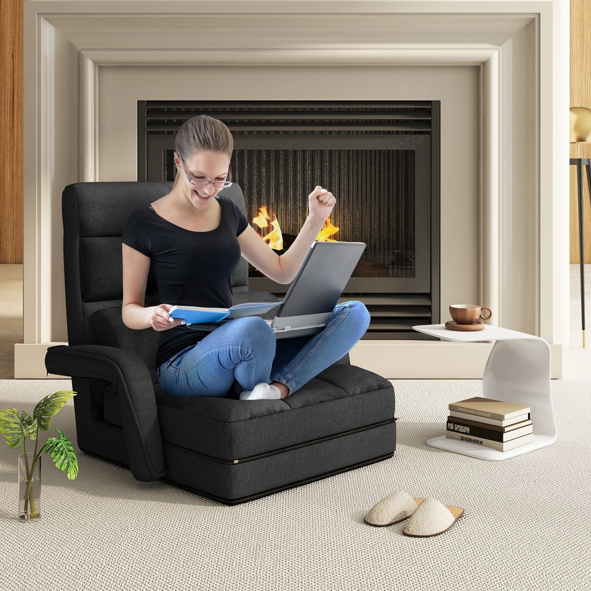 Adjustable Folding Lazy Sofa Floor Chair with Pillow-Grey