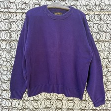 Vintage 90s Eddie Bauer Royal Purple Cotton Knit Crewneck Sweater Gorpcore LARGE