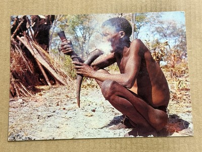 Postcard South Africa Bantu Bushman Smoking Horn Pipe Vintage PC