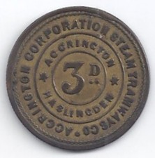 Accrington Corporation Steam Tramways Co (England) 3d Transit Token   UKE 5 A