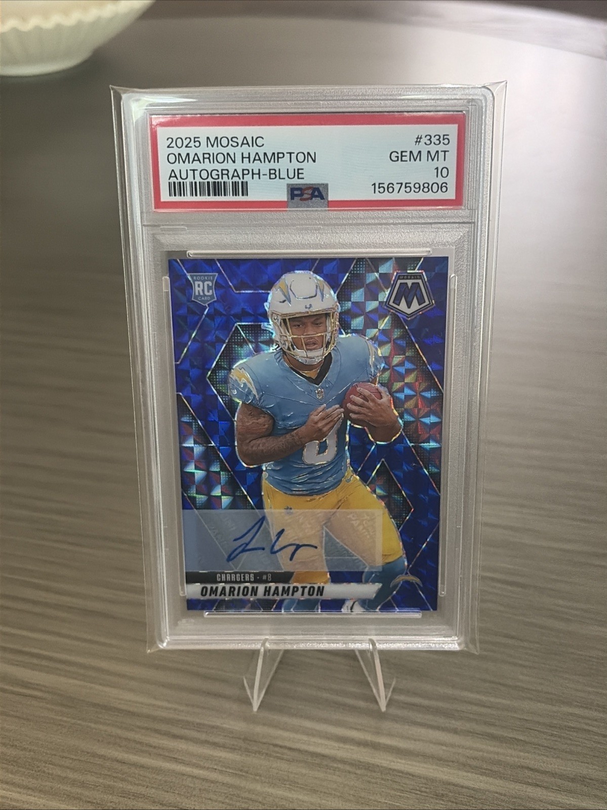 2025 Mosaic Omarion Hampton RC #335-Blue Auto /99 Psa 10 Population 2! Chargers