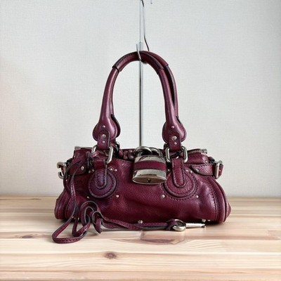 Chloe Mini Paddington Handbag Leather Bordeaux Burgundy Padlock