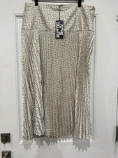 Future Collective Skirt Womens XL Cream Black Pleated Geometric Midi Side Zip