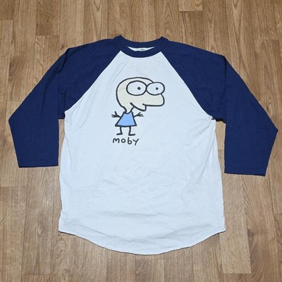 Vintage 90s MOBY T-Shirt Raglan Large Little Idiot Electronic Pop Rock Band Tour