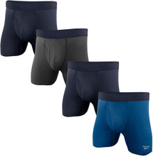 Reebok Mens 4 Pack Performance Boxer Briefs with Comfort Pouch - Navy/Grey/Navy/
