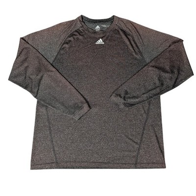 Adidas Climalite Mens Long Sleeve Training Shirt Heathered Charcoal Grey Logo