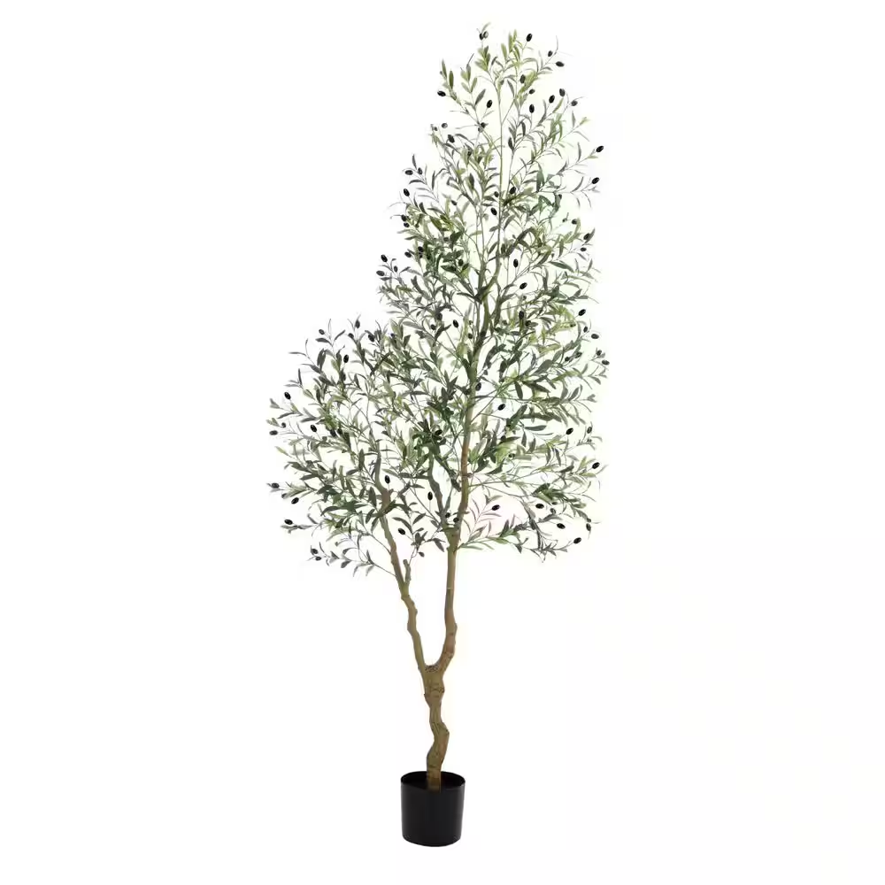 8 Ft Dual-Trunk Artificial Olive Tree with Silk Leaves
