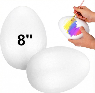 2Pcs 8-Inch White Craft Foam Eggs for DIY Polystyrene Decorations, Painting, Sch