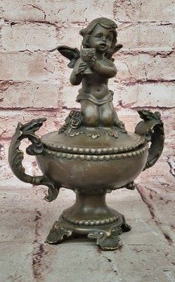 Handcrafted Baby Angel Jewelry Box by Moreaue Bronze Sculpture Figurine Artwork
