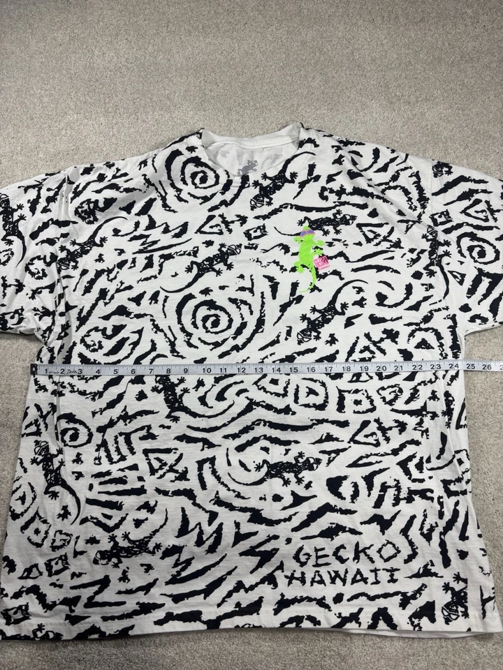 Camiseta GECKO HAWAII Blanca Verde Neón Remolino Surf Años 90 Retro Look Camiseta Talla 2XL Foto 4 de 4