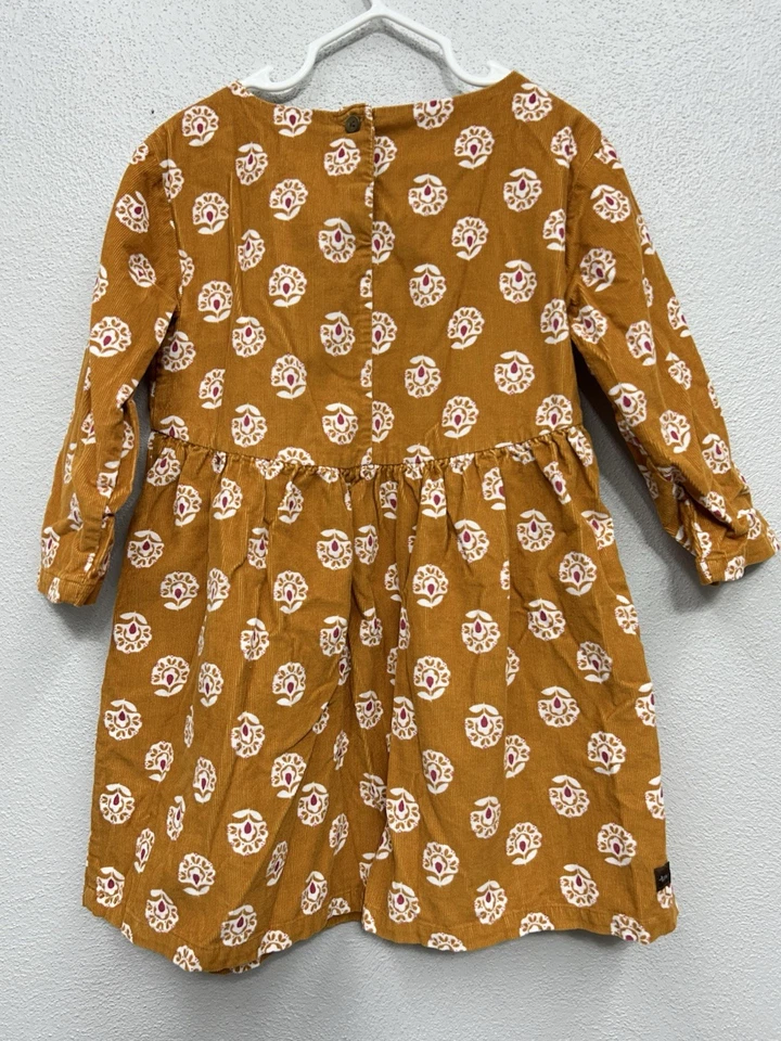 Vestido Tea Collection Talla 4 Pana Estampado Manga Larga Amarillo Mostaza Otoño Foto 2 de 4