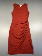 Leith Dress Womens XS Red Sleeveless Ruched Midi Tank Tulip Hem Casual Summer