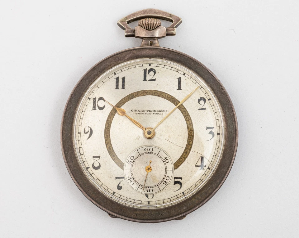 Antique Girard-Perregaux Pocket Watch w/Silver Case w/Red Strip INLAY! Must See! - Image 2 of 4