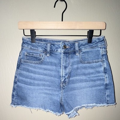 American Eagle Outfitters High Rise Stretch Denim Cut Off Shorts Blue 4