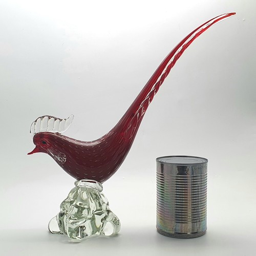 Vintage Murano Glass Pheasant Red And Clear Controlled Bubble 1960's Bird Art - Picture 2 of 20